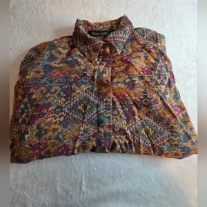 Vintage 90s Lemongrass Aztec Tribal Print Rayon Button Up Shirt Mens M